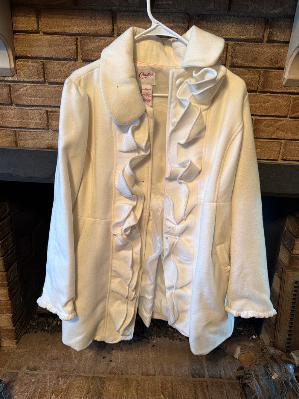 Candie's Cream Ruffle-Front Pea Coat for Girls